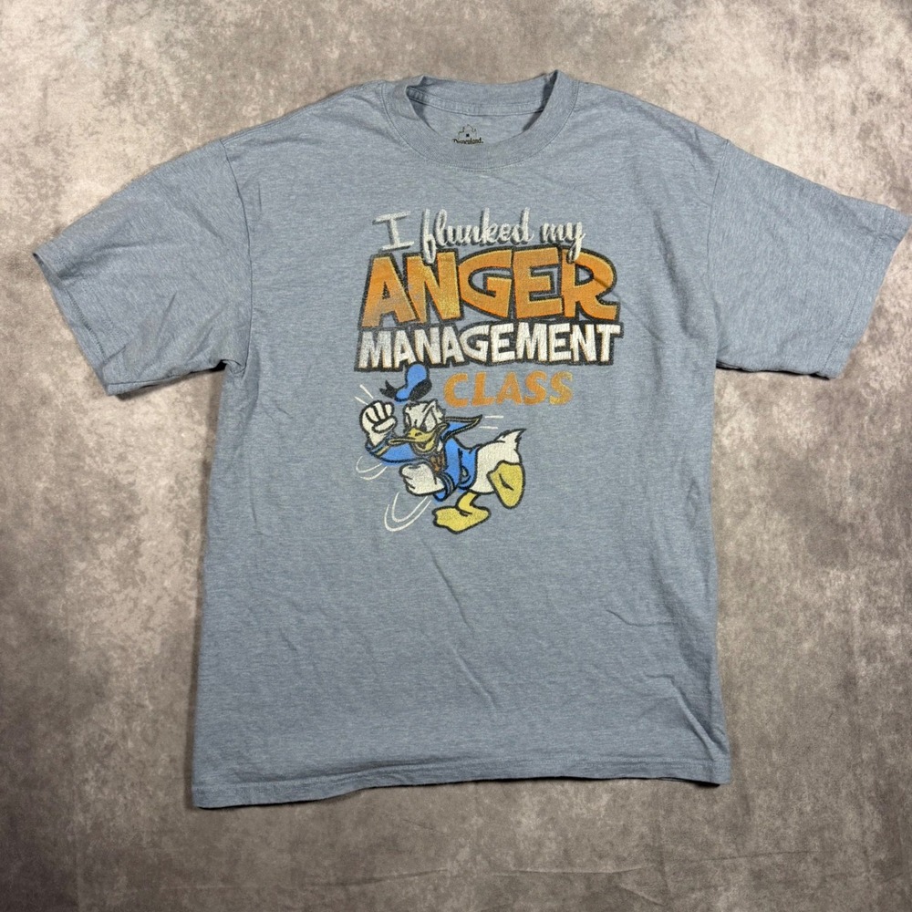 Disneyland Hanes Donald Duck Anger Management Graphic Tee Blue Mens Medium
